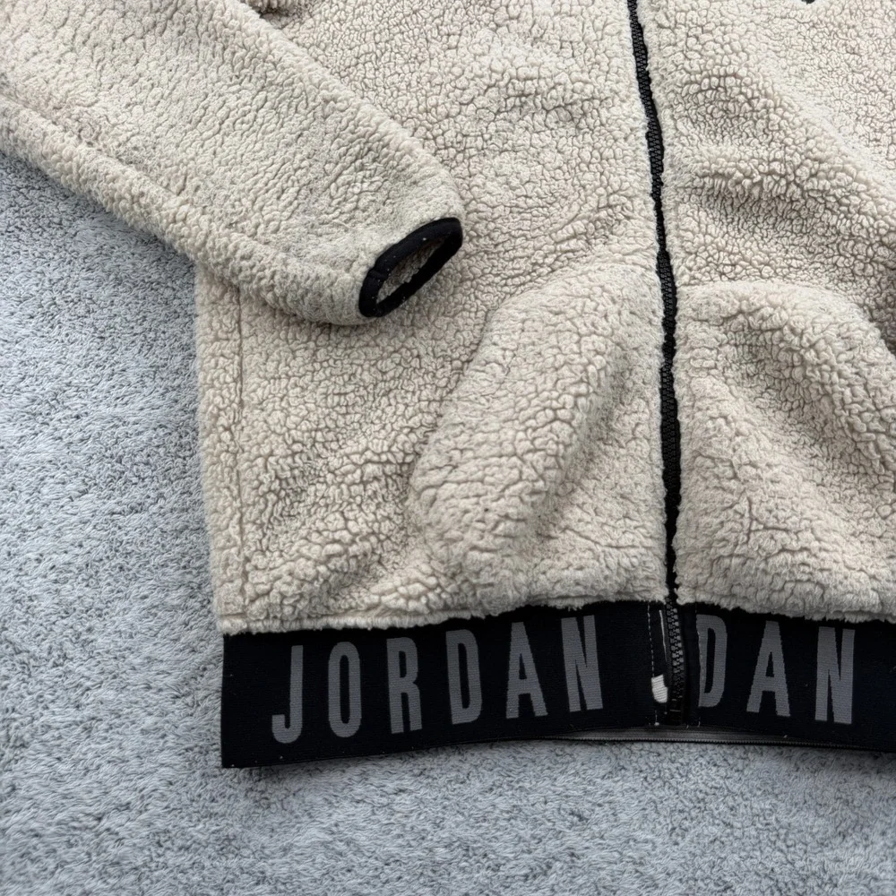 Air Jordan Jacket Boys Large 12-13 Yrs Beige Sherpa Teddy Fleece Hoodie Jumpman